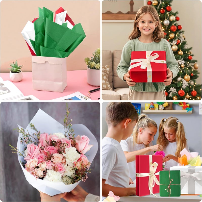 Hlonon Red Green White Tissue Paper for Gift Bags - 30 Sheets of Red Green Wrapping Tissue Paper Bulk Packaging Paper for Weddings Birthday DIY Project Christmas Gift Wrapping Crafts Decor (14 x 20 Inch) - Image 4